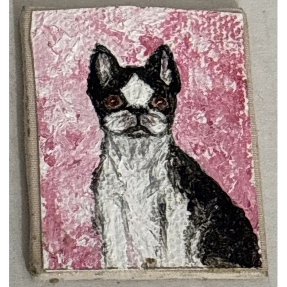 Tiny Hand Painted Boston Terrier Painting